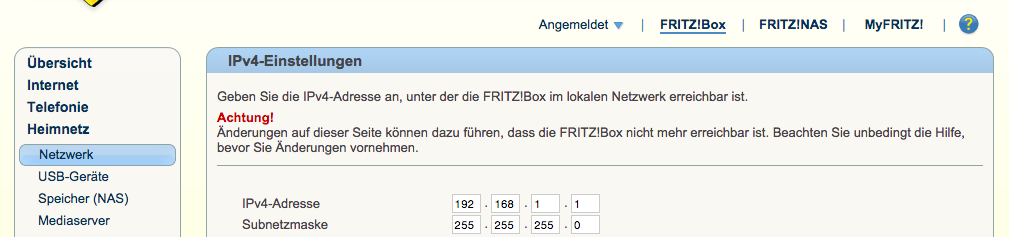 Change FritzBox IP address