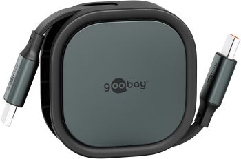Goobay Selbstaufrollendes USB-C™-Kabel, 1 m, schwarz,silb