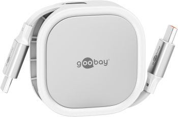 Goobay Selbstaufrollendes USB-C™-Kabel, 1 m, weiß,silber,