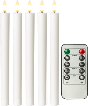 Goobay 5er-Set weiße LED-Echtwachs-Stabkerzen, inkl. Fern