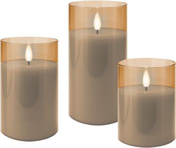 Goobay 3er-Set LED-Echtwachs-Kerzen im Glas, gold-transpa