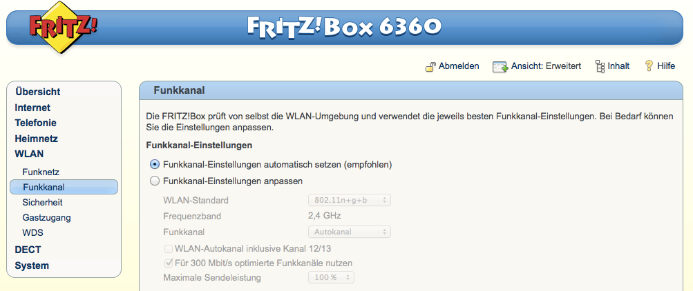 FritzBox channel setting